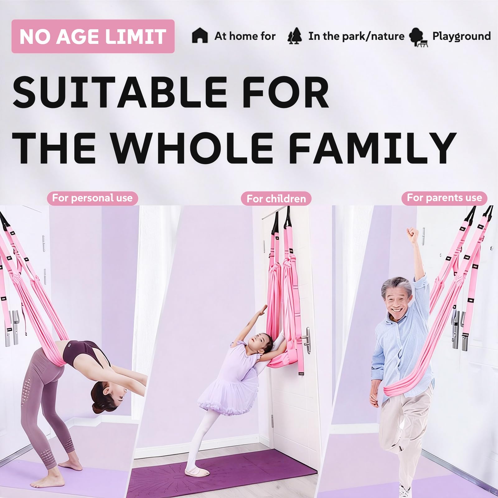 Yoga Dehnungsband, Verstellbarer Aerial Yogatuch Türrahmen, Yoga Tuch zum Aufhängen, Yogagurt Beinstretcher Stretching Band, für Ballett Pilates Gymnastik, Pilates, Fitn