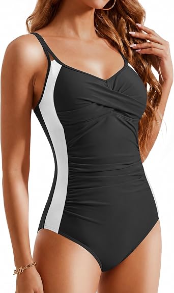Slimming Tummy Control Swimsuits for Women Front Cross Push Up One Piece Bathing Suits Full Coverage Swimwear