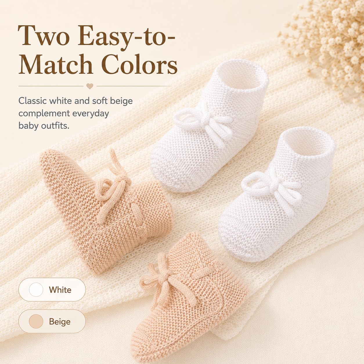 Bamboo Cotton Crochet Baby Booties One-Piece Knit Newborn Shoes 2 Pcs