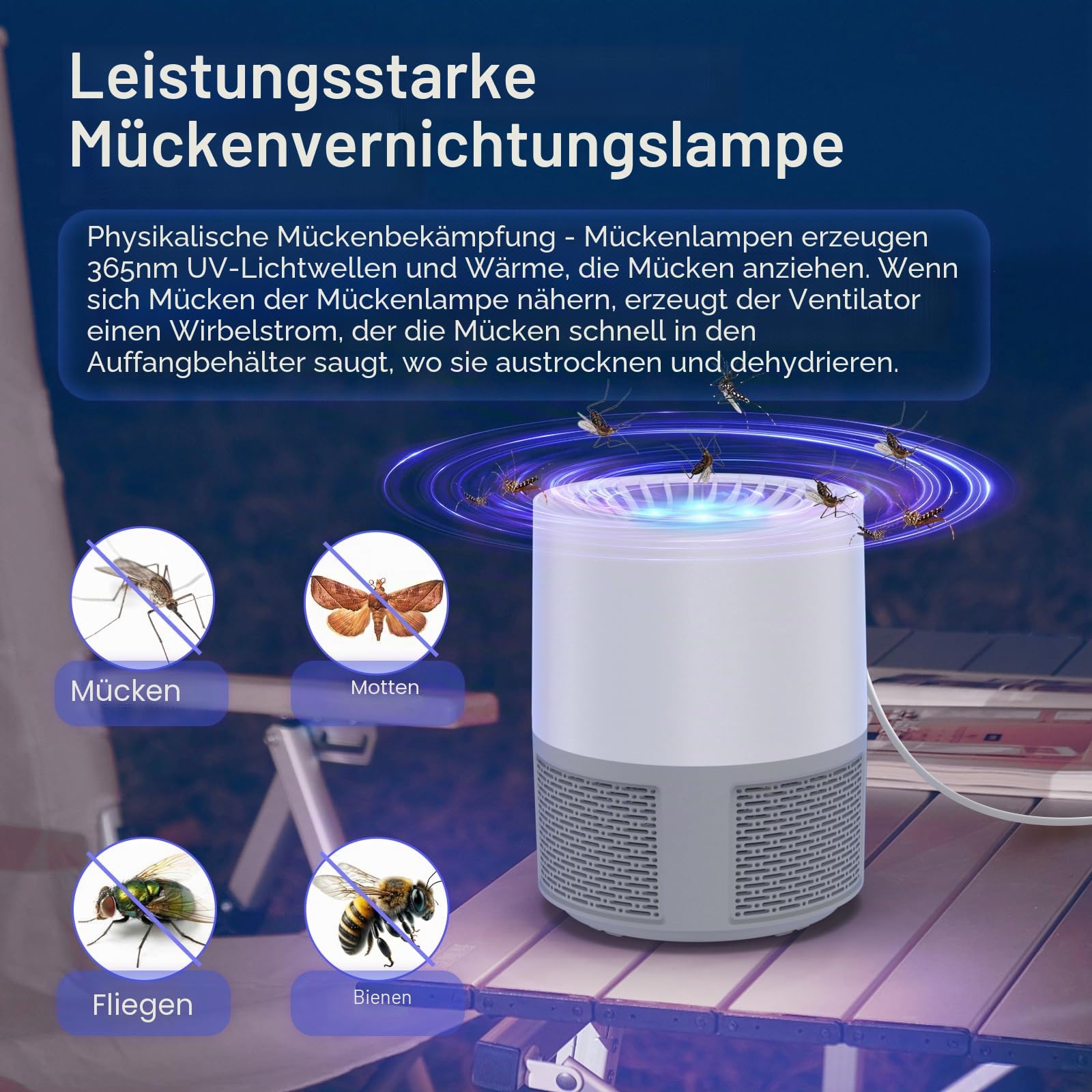 Insektenvernichter Elektrisch, UV Mückenlampe Fliegenfalle Innenbereich Mückenfalle Mückenschutz, USB Mosquito Repellent Tragbare Fliegenfallen für Schlafzimmer, Wohnzimmer Büro, Küche und Camping