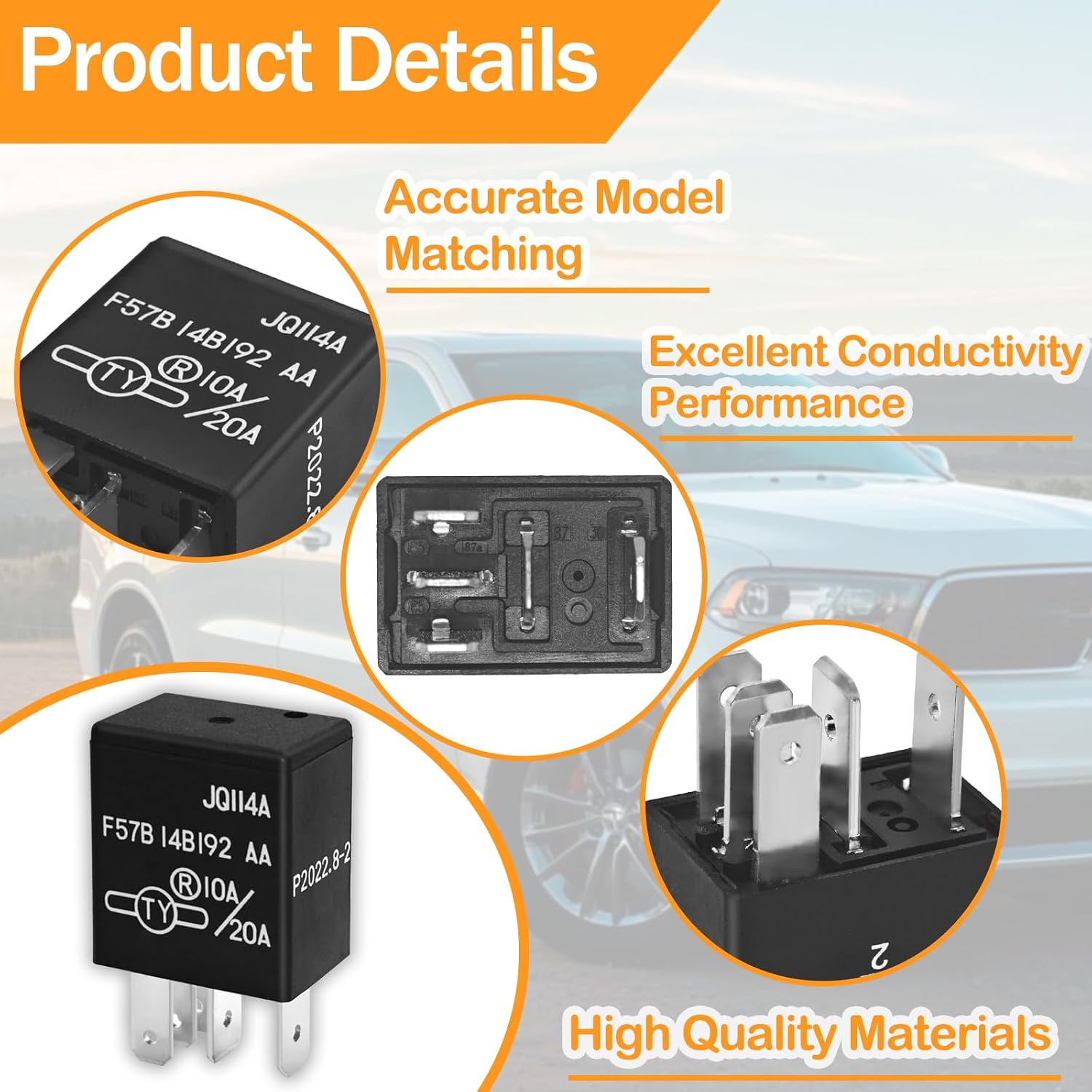 Relay F57B14B192AA (Set of 2) 10A/20A 12VDC 5Pins, Replacement for F57B 14B192 AA, RY612, 965453041, F5TZ-14N089-B, F5TZ14N089BA - Compatible for Select Ford Vehicles