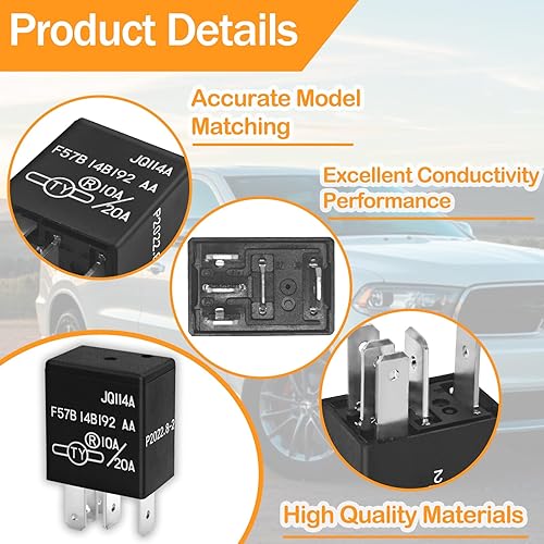 Miniatura 4 de Relay F57B14B192AA (Set of 2) 10A/20A 12VDC 5Pins, Replacement for F57B 14B192 AA, RY612, 965453041, F5TZ-14N089-B, F5TZ14N089BA - Compatible for