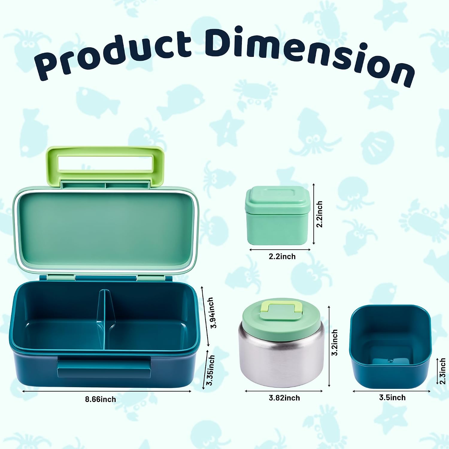 JXXM Lunch Box for Kids With 8oz Soup Thermo, Leak-proof Lunch Container with 2 Compartments, Thermo Food Jar Food Containers for Back to School Girls Boys (Green) image 2