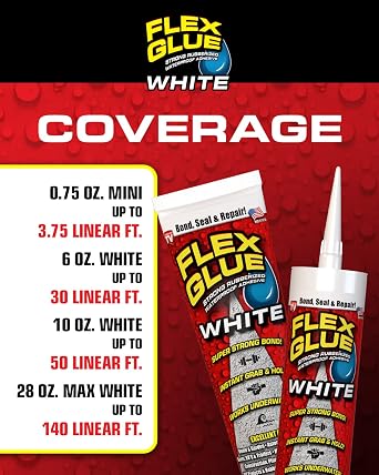 Flex Glue, Mini, White, Super Strong, Rubberized Waterproof Adhesive, Works Underwater, Use On Pools, Showers, Outdoors, Concrete, Brick, Pavers, Masonry, and UV Resistant, 0.75 fl oz