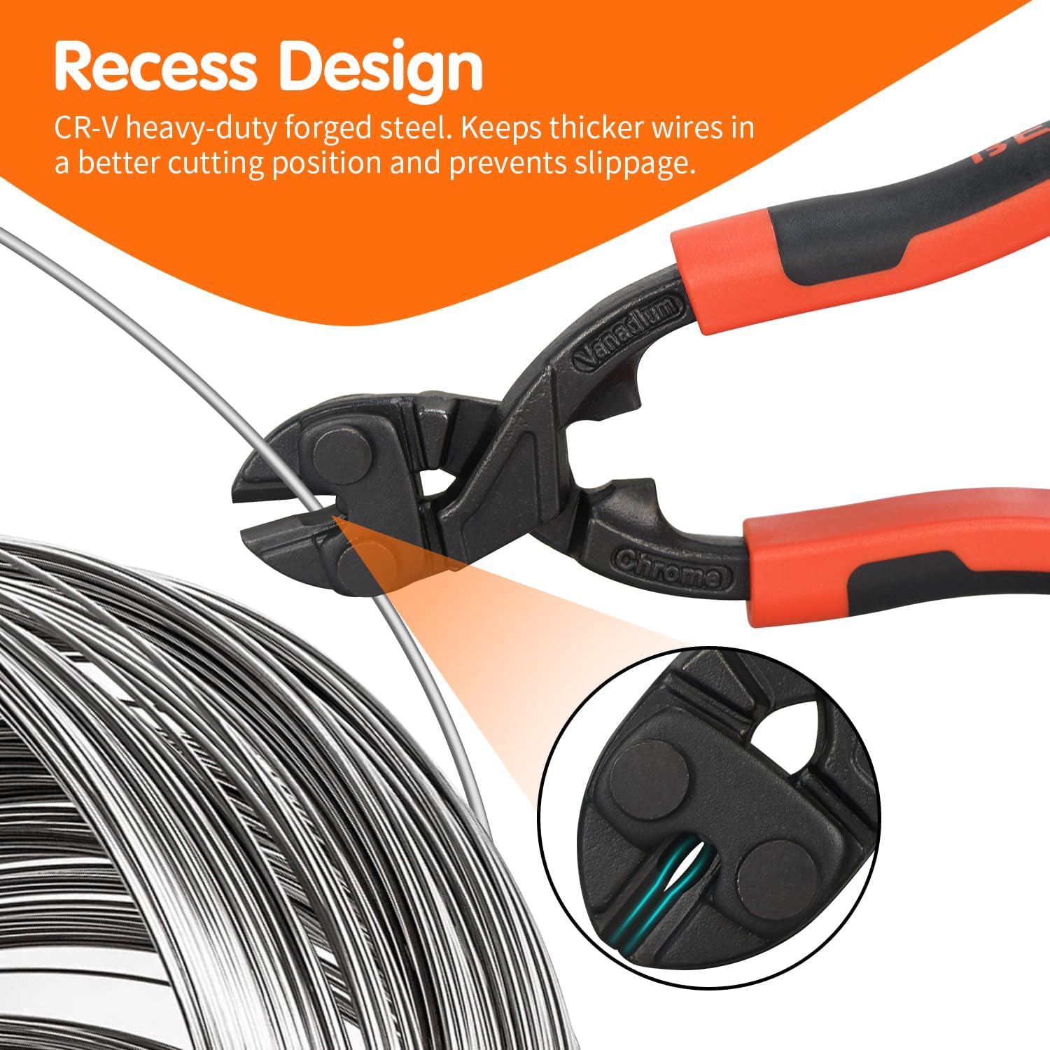 8-inch Mini Bolt Cutter, Heavy Duty Wire Cutters with Ergonomic Handle, High Hardness and High Leverage, CR-V Steel Blade for Wire, Cables, Chains, Small Screws, Nails