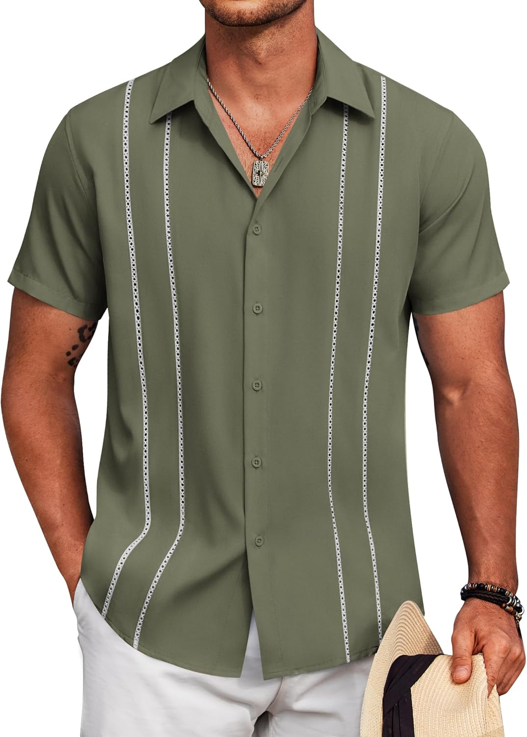 COOFANDY Mens Cuban Guayabera Shirt Short Sleeve Button Down Shirts Summer Beach Vacation Shirts
