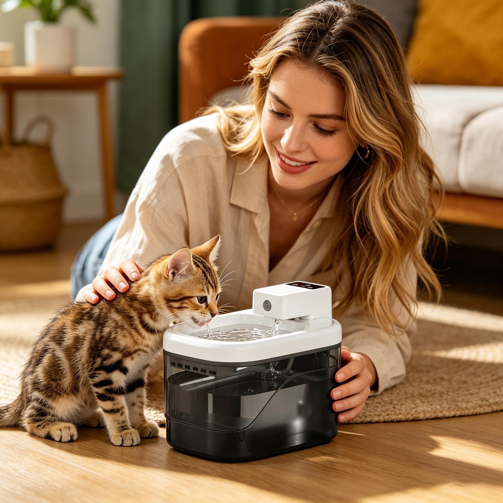 Fuente de agua inalámbrica para mascotas, 2 L, sensor de movimiento
