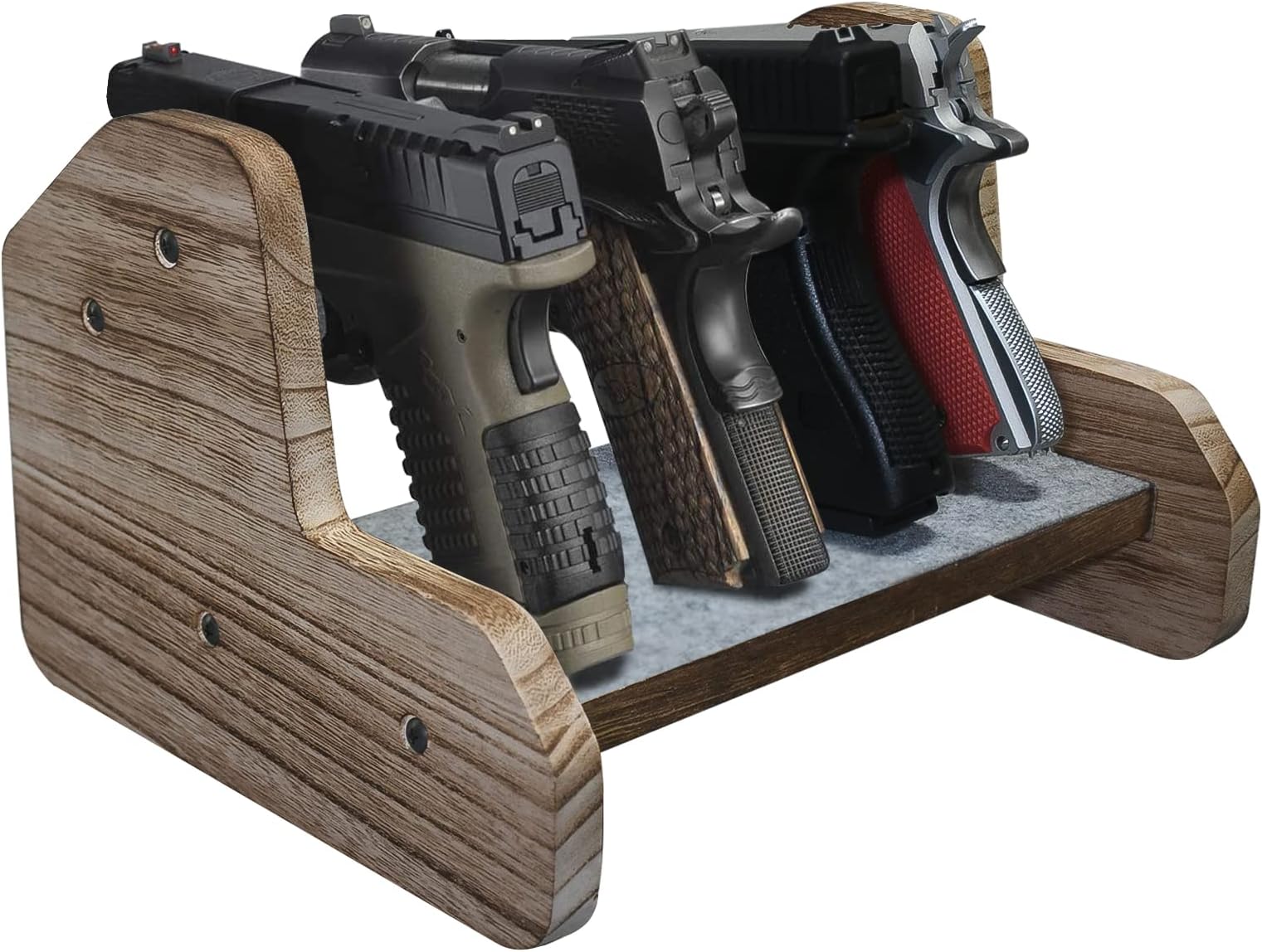Wooden Gun Mount for Gun Safe, 4 Slot Pistol Rack for Storing Gun Safe Accessories, Revolver Organization & Display Stand, Gifts for Men, Coolest Men Gifts