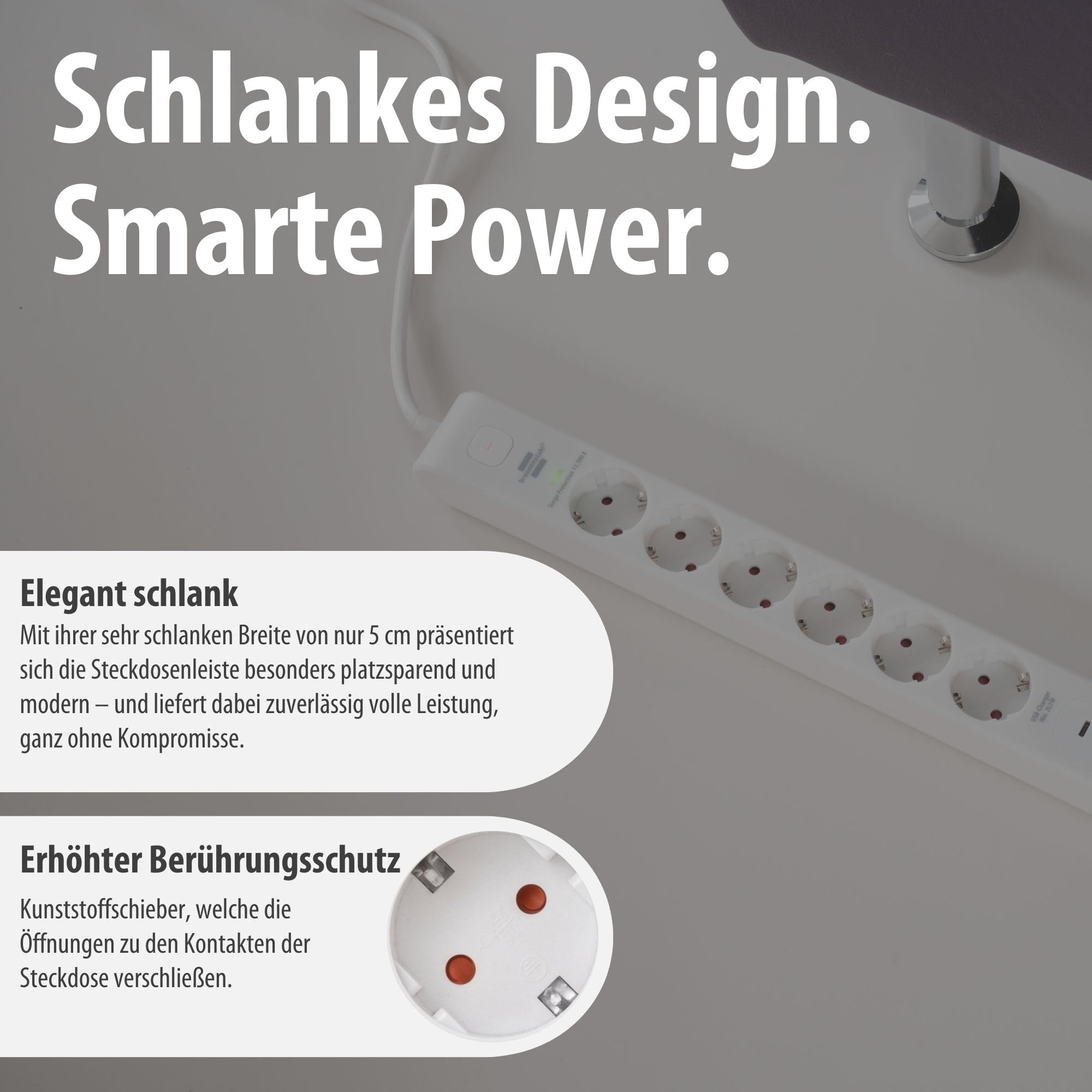 Brennenstuhl Ciabatta elettrica a 6 prese con USB e protezione da sovratensioni (presa multipla con 2 prese USB C PD 36 W per ricarica rapida e 1 USB A 36 W, interruttore, cavo da 2 m) nero (bianco)