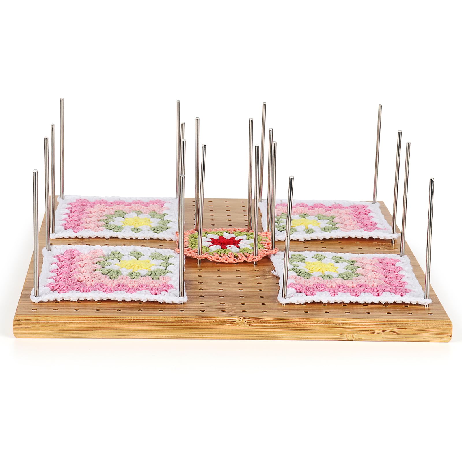 Coopay Blocco per uncinetto, blocco quadrato nonna, blocco per uncinetto in legno con design di stoccaggio, blocco per uncinetto e spilli, bordo per uncinetto 20 cm, accessori per uncinetto