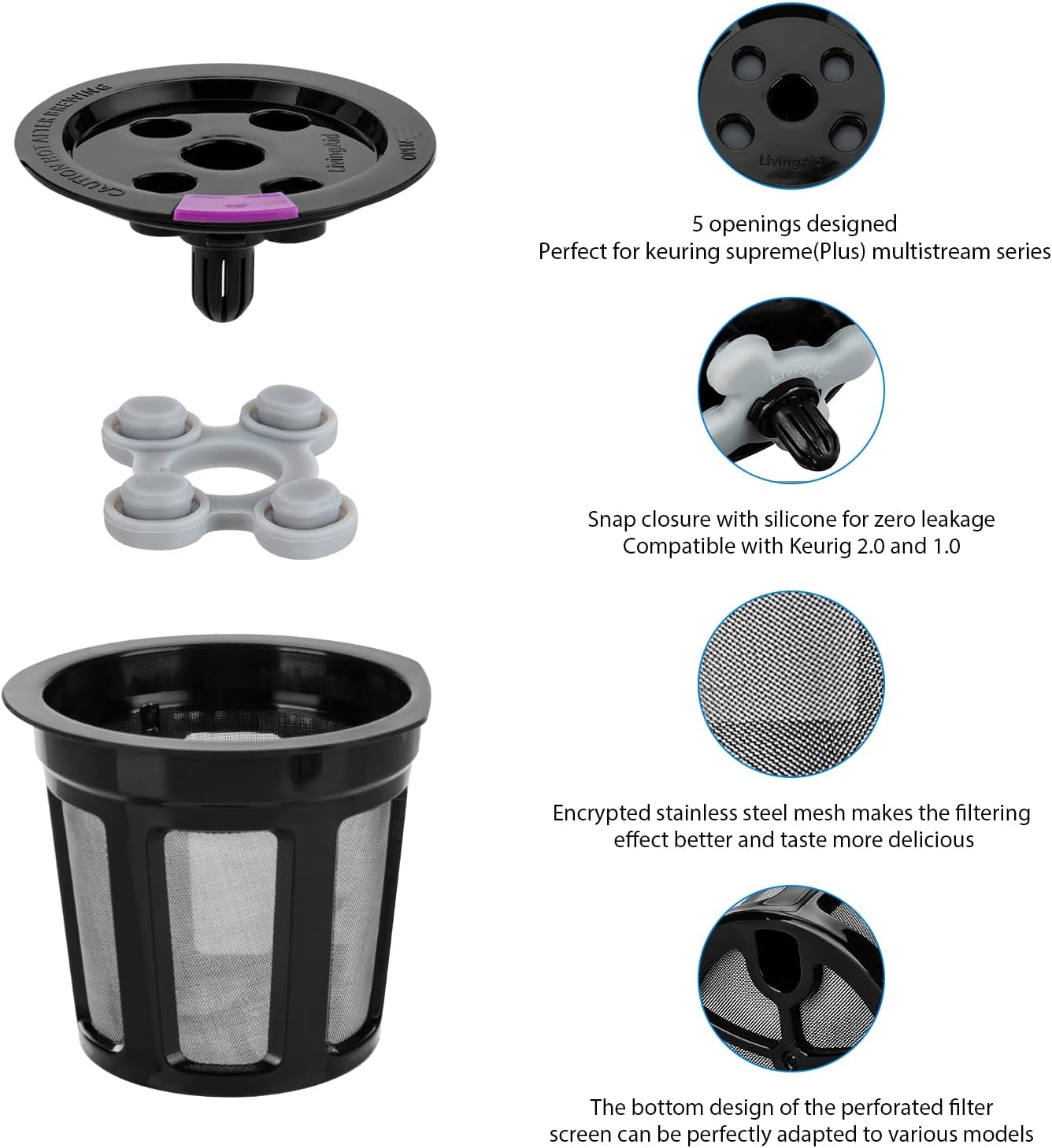 MaxRona Reusable K Cups for Keurig Supreme Multistream Series-4 Packs Universal compatible with Keurig Reusable Coffee Pods-Leakproof Refillable K Cups for All Keurig 2.0 & 1.0 Brewers, BPA Free