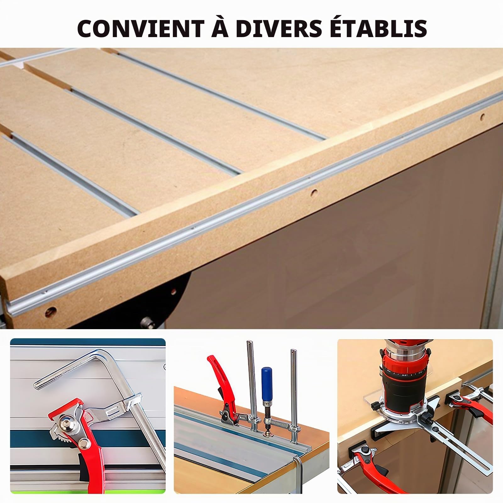 Lot de 2 serre-joints de table 160 x 60 mm en acier avec poignée de levier, blocage rapide avec capacité de 160 mm et profondeur de gorge de 60 mm, serre-joint à une main pour meuler, couper