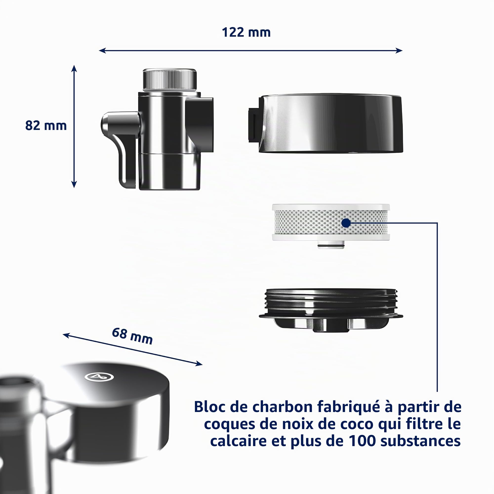 Tappwater EcoPro Compact - Le plus petit filtre à eau sur robinet disponible, filtre plus de 100 substances. Système de filtration en 5 étapes avec nanotechnologie. (chromé + 6 cartouches)
