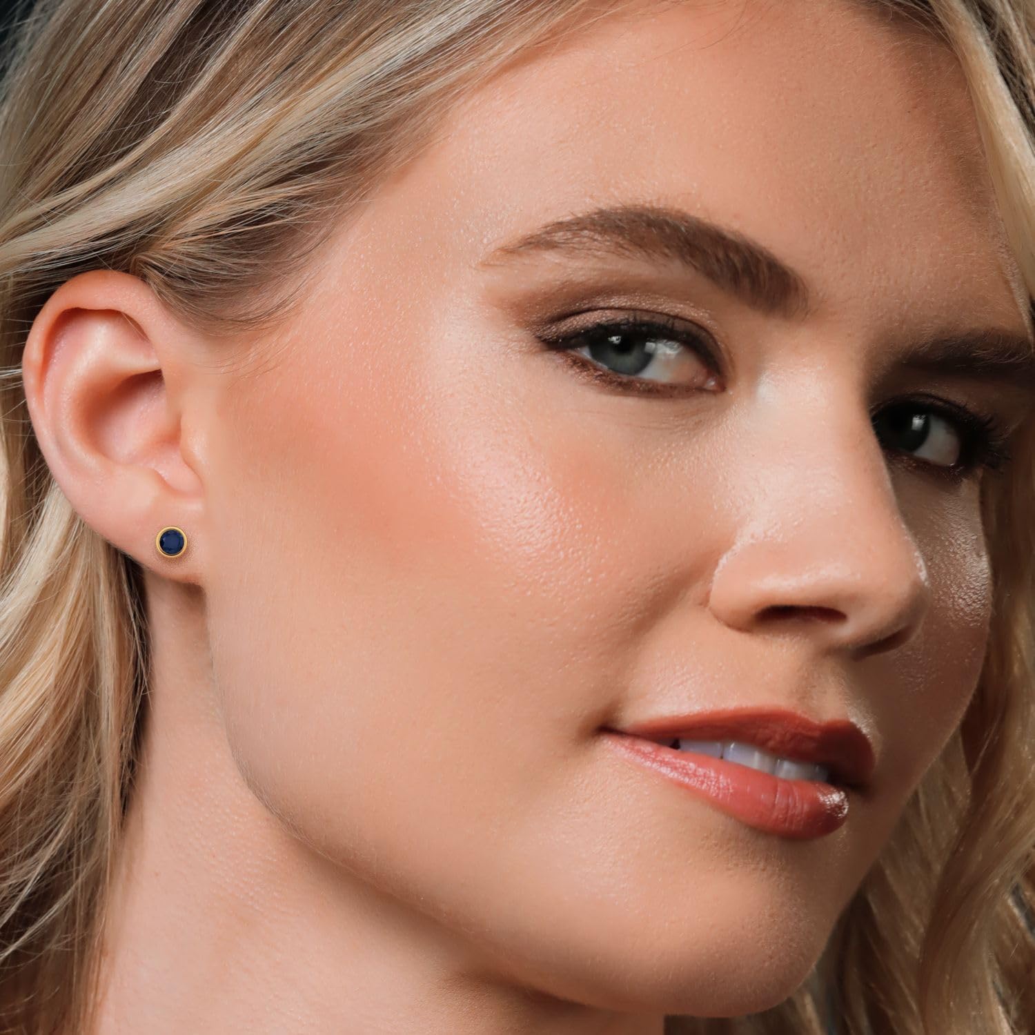 Gem Stone King 14K Yellow Gold Stud Earrings For Women Men | 5MM Round Gemstone Birthstone | Fine Jewelry Gifts for Women Mom Wife Her