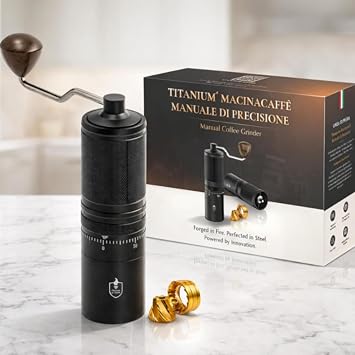 Manual Coffee Grinder Hand Crank - 180 Adjustable Settings, Portable Conical Burr Grinder with Foldable Handle, Magnetic Catch Cup, 38mm Titanium Burrs for Espresso, Turkish Coffee, Pour Over, Travel