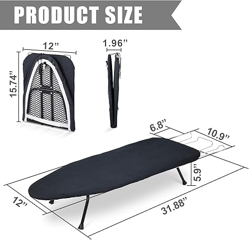 Miniatura 5 de Tioncy Tabla de planchar plegable de metal con soporte de hierro, tabla de planchar portátil de metal, pequeña con cubierta de algodón resistente al