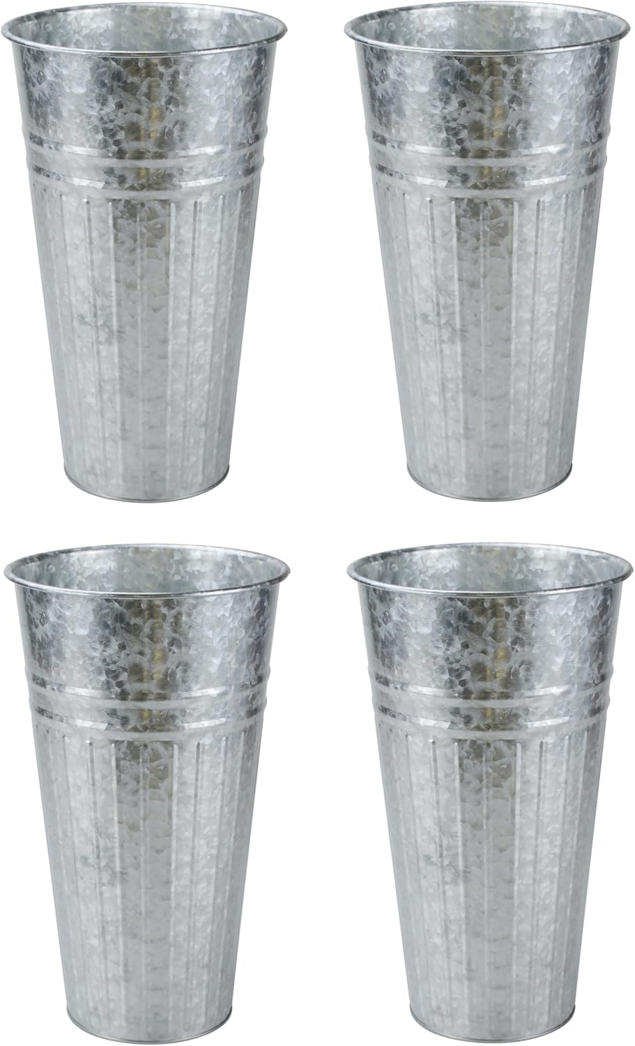 DAHO 4 Pack Tall Metal Planters for Plants, Flowers, Decor, Garden, Patio, Indoor or Outdoor (Galvanized, 14.33'')
