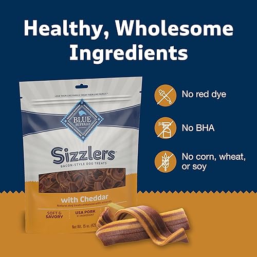 Miniatura 7 de Blue Buffalo Sizzlers - Golosinas naturales suaves y húmedas para perros, sabor a tocino, bolsa de 15 onzas