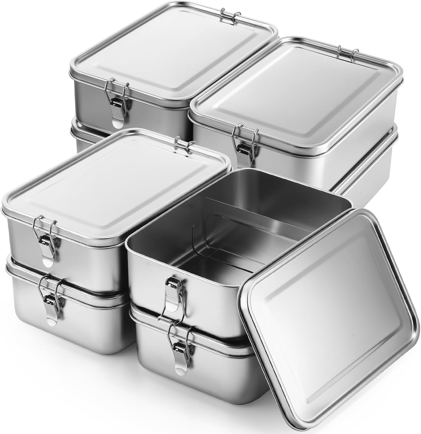 Umigy 8 Pcs Stainless Steel Food Containers Metal Bento Lunch Box Stainless Steel Food Storage Containers, Lockable Clips to Leak Proof, Reusable Dishwasher Snack Boxes for Work, Picnic (2400ml)