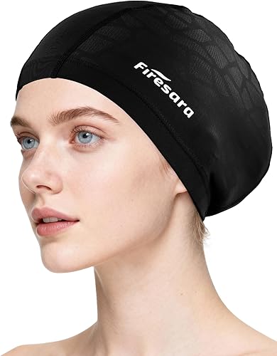 Gorro de natación de tela Firesara, gorro de baño de alta elasticidad mantiene el cabello limpio y transpirable, se ajusta tanto al cabello largo