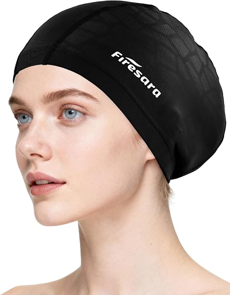 Firesara Fabric Swim Cap, High Elasticity Swimming Cap Keeps Hair Clean Breathable Fit Both Long Hair Short Hair, Swim C