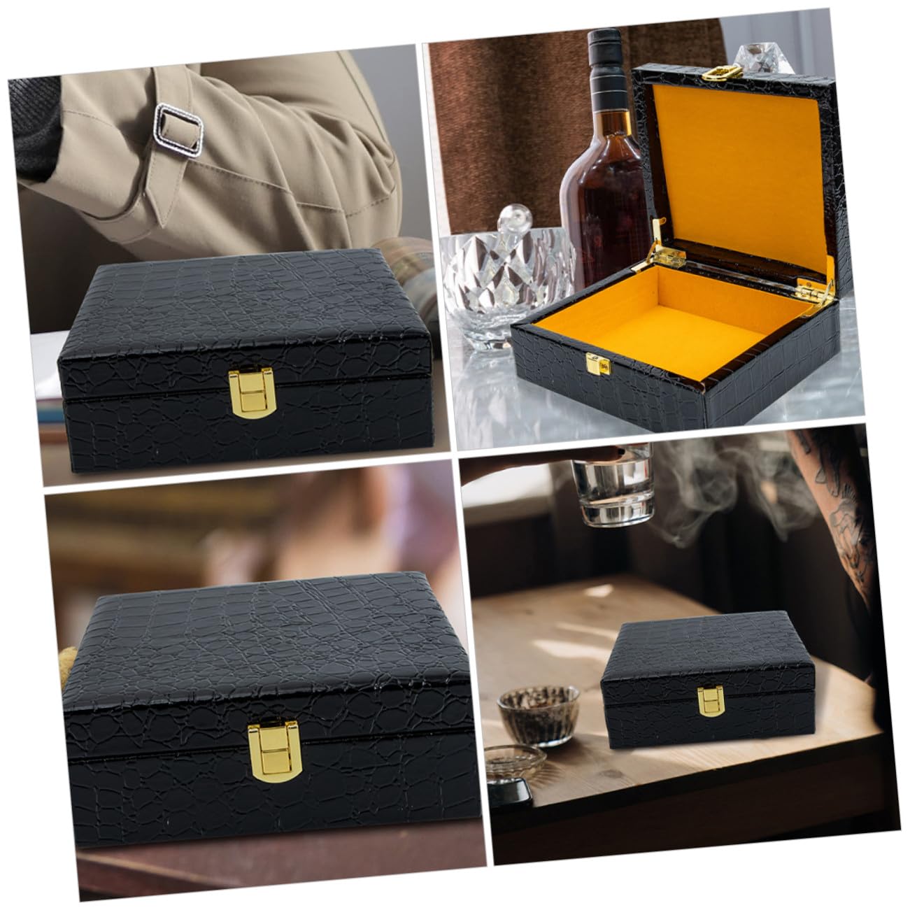 GANAZONO Porta Sigari con Coperchio Flip, Custodia Portatile in Pu Nero con Finitura Elegante e Bordo Liscio, 2pezzi