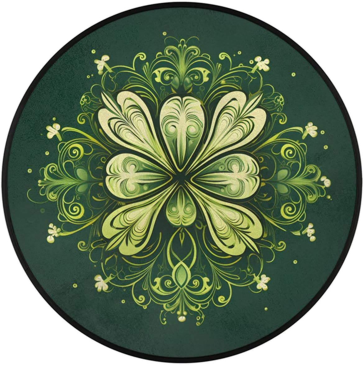 Rug Area, st Patrick's Day Four Leaf Clover Rug Accent Anti-Slip Distressed Protector Gaming Computer Chair Mat Throw Rugs Floor Carpet for Living Room Bedrooms Laundry Decor Gaming Diameter 33.88in