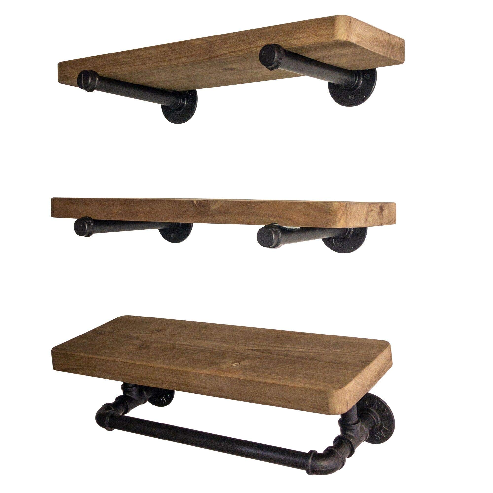 Olillo Industrial Pipe Shelves with Towel Rack DIY Floating Wood