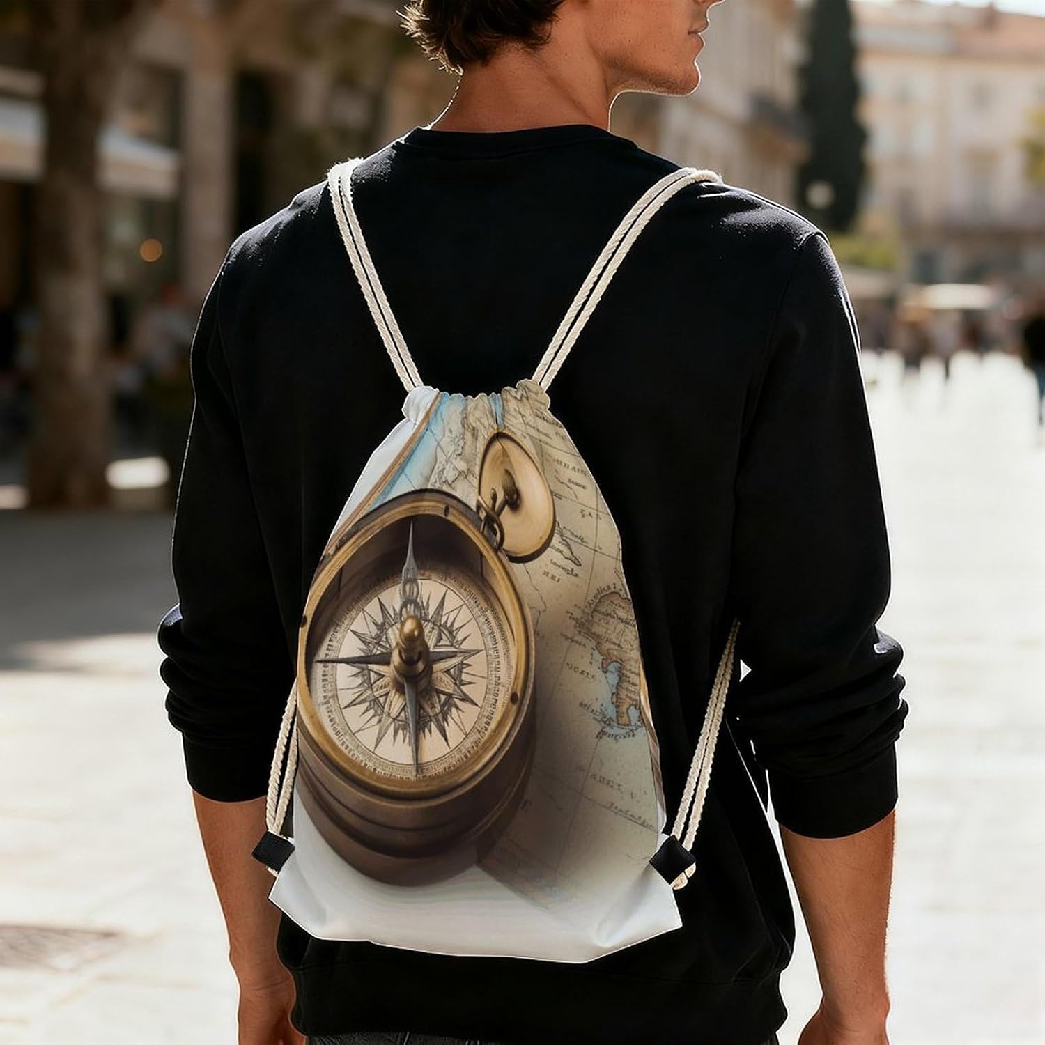 Old Compass Drawstring Backpack Cinch Bag image 5