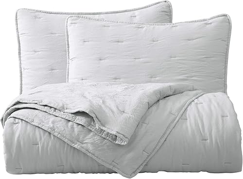 Miniatura 8 de Chezmoi Collection Marie - Juego de edredón bordado de línea de 3 piezas, juego de edredón ligero de microfibra lavada suave (King, blanco)