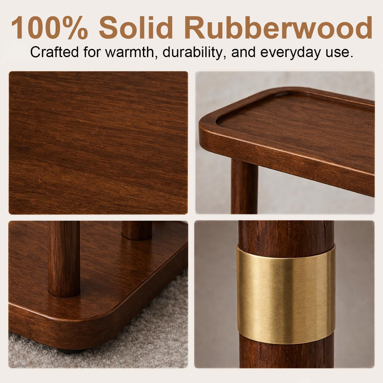 Narrow Side Table, 2-Tier Solid Wood Slim End Table for Small Spaces, 7.5-Inch Skinny Nightstand with Tray Top Storage Shelf for Bedroom, Living Room, Sofa Side, Red Brown