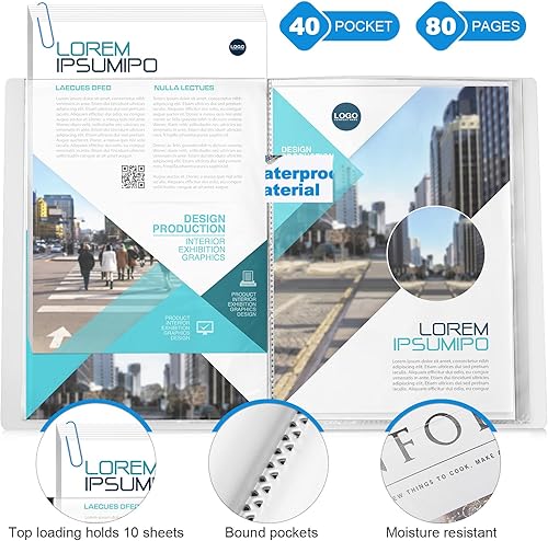 Vista 50 de Marspark 6 carpetas con fundas de plástico grandes de 8.5 x 11 pulgadas, 40 bolsillos, 80 páginas, portafolio de arte, protector de hojas Negro