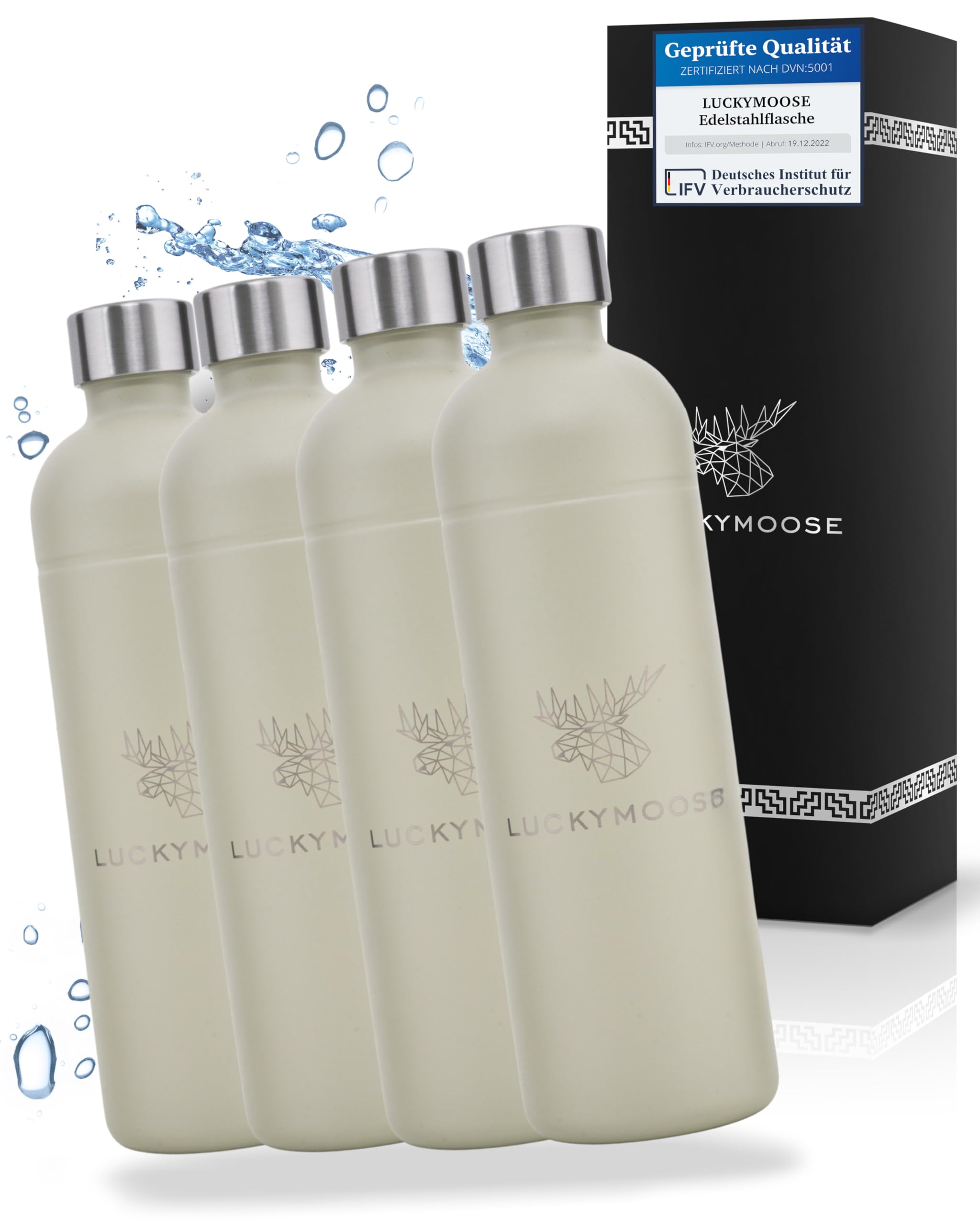 Luckymoose Infinity Lot de 4 Bouteilles en Inox machine a gazeifier l'eau 1,25L sand – Compatibles avec la série LM Infinity, Aarke Carbonator 3 et Brita SodaOne – Écologique & incassable