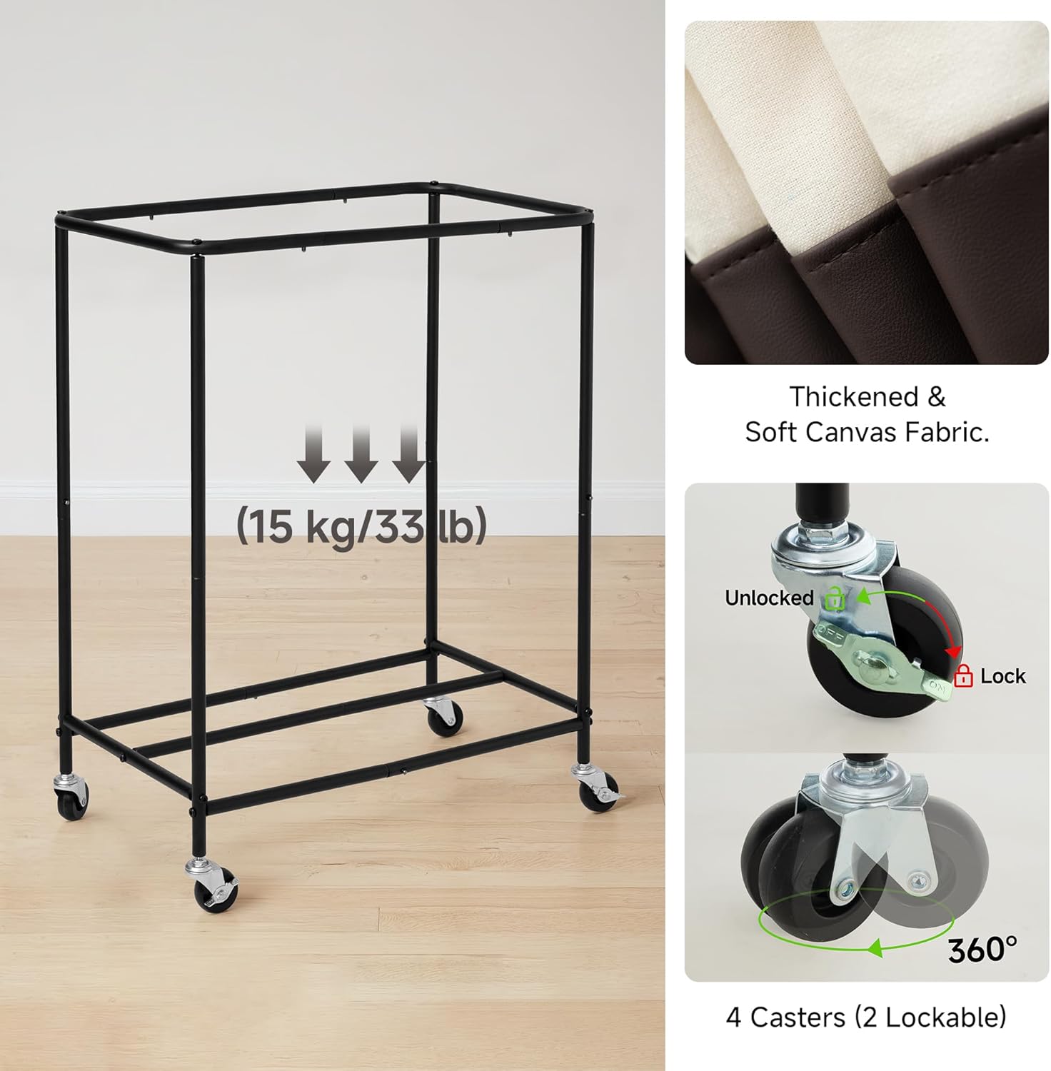 StorageWorks 100L Laundry Hamper with Wheels, 2-Section Rolling Laundry Cart, Laundry Room Cart, Dirty Clothes Basket for Hotels, Bathrooms, Dormitories, Beige