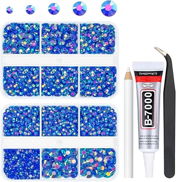 qiipii Dark Blue AB Resin Rhinestones for Bedazzling Crafting 2mm 3mm 4mm 5mm 6mm Royal Blue Flatback Jelly Stones Diamonds Gems for Face Eyes Makeup Tumblers Bottles DIY Crafts Clothes Shoes Phones