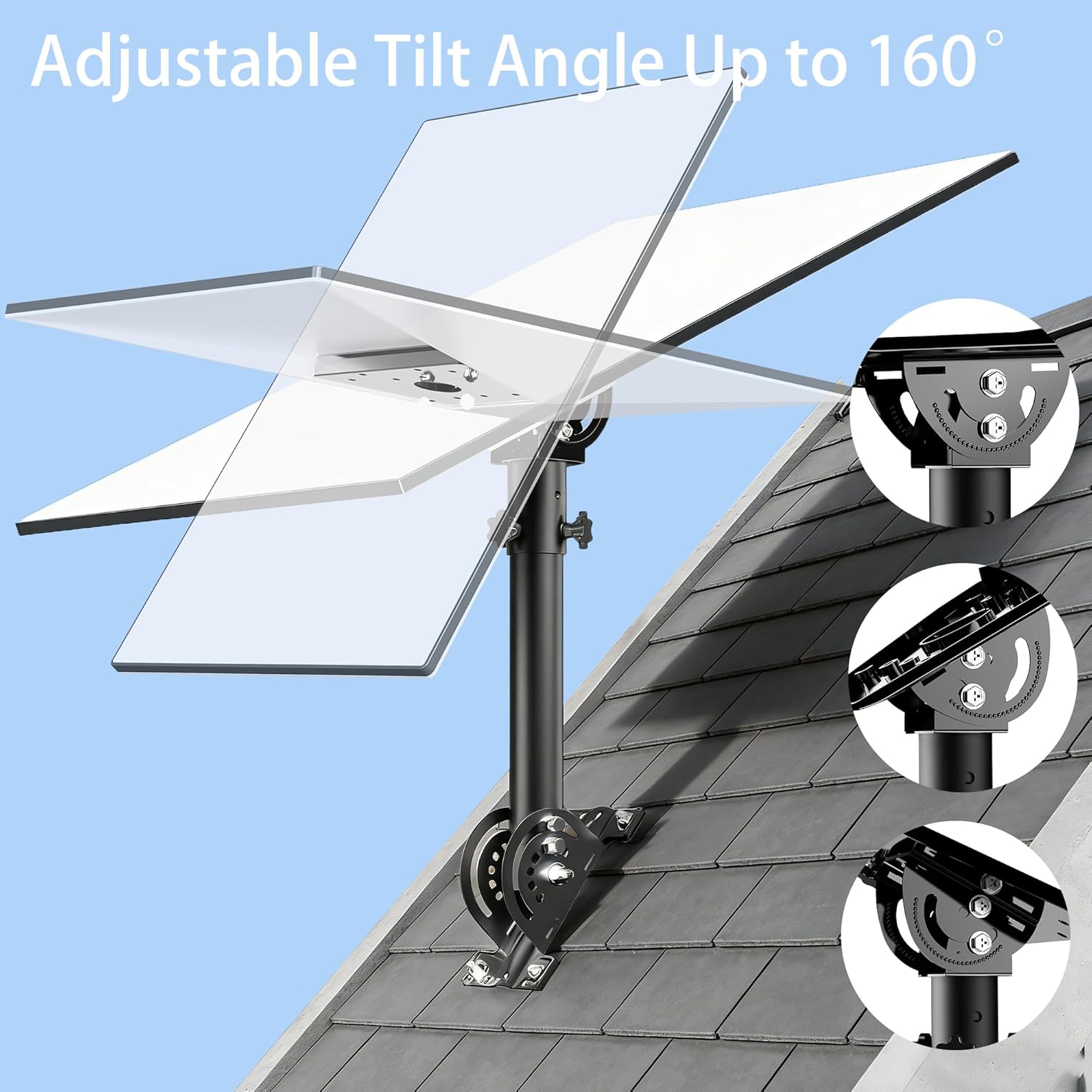 Starlink Gen 3 Heavy Duty Pivot Roof Mount, Adjustable 160 Degree Tilt for Better Signal, Compatible with Starlink Gen 3 / Standard 4 / Standard 4X Dish