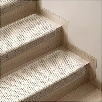 Bullnose Carpet Wool Stair Treads Non-Slip for Wooden Steps Indoor, Self-Adhesive Stair Protectors Soft Comfortable Carpet Runner,Pet Friendly Stair Rugs Covers Mats Staircase Step Covers,WashableBei
