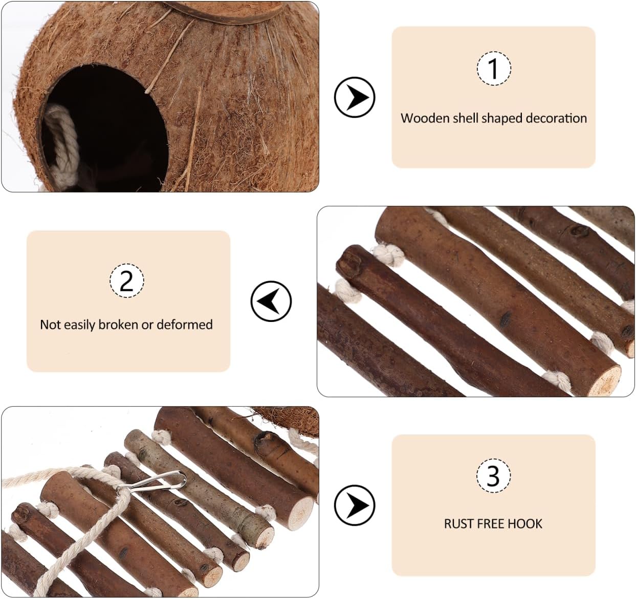 Hermit Crab Habitat with Ladder Brown Plastic Tank Hanging Hermit Crab Cave Decorative Reptile Hideout Terrarium Decor for Reptile Accessories Pet Habitat