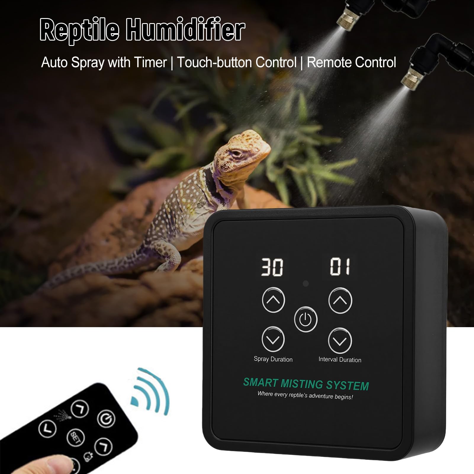 Geevorks Reptile Humidifier, Automatic Misting System with Timer and Remote Control, Adjustable 360 Degree Nozzles for Chameleon Snake Lizard (EU)