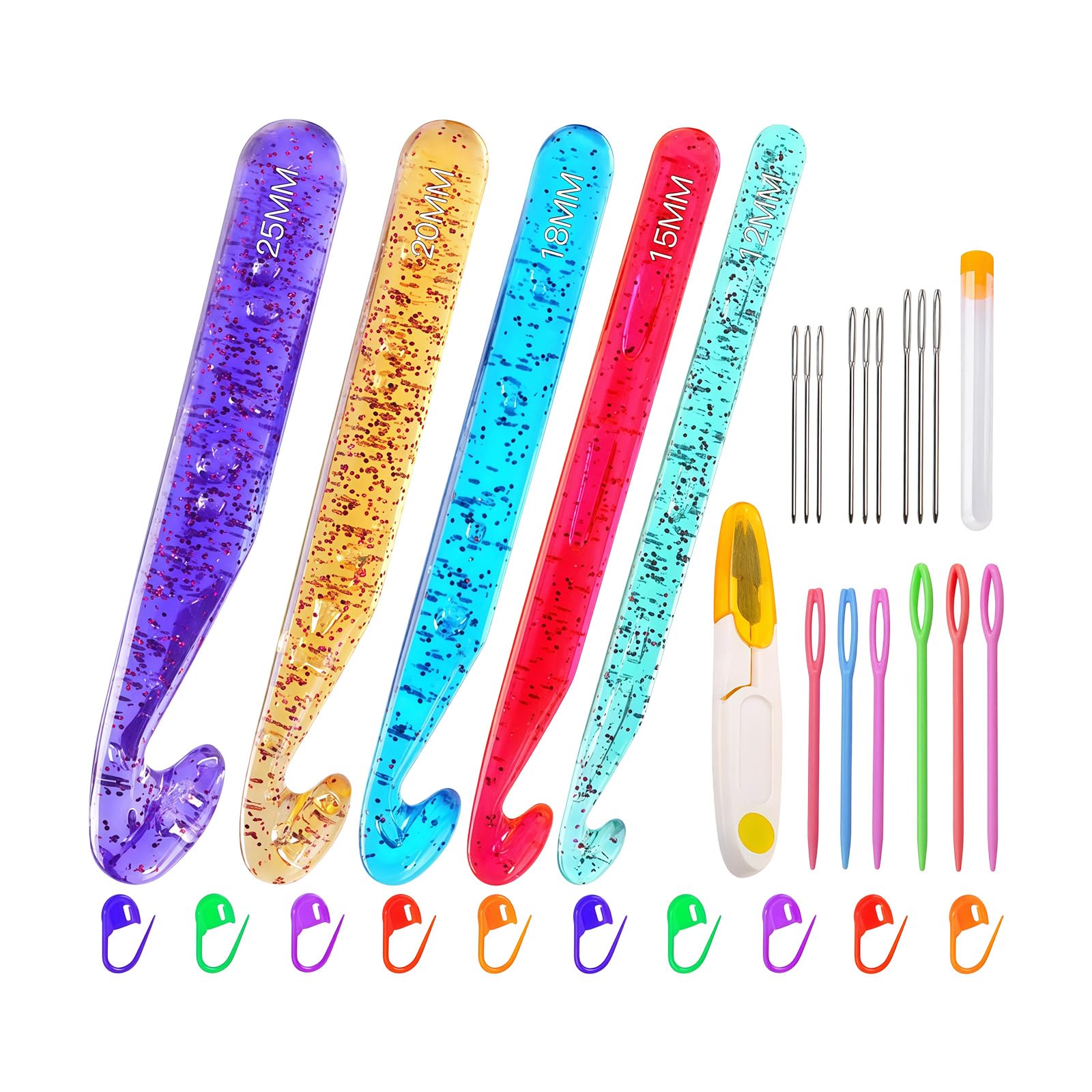 Jazuaiao 5Pcs Crochet Needle with Knitting Marker Sewing Needle Ergonomic Handle Crochet Hook for Knitting Weaving Craft Hook