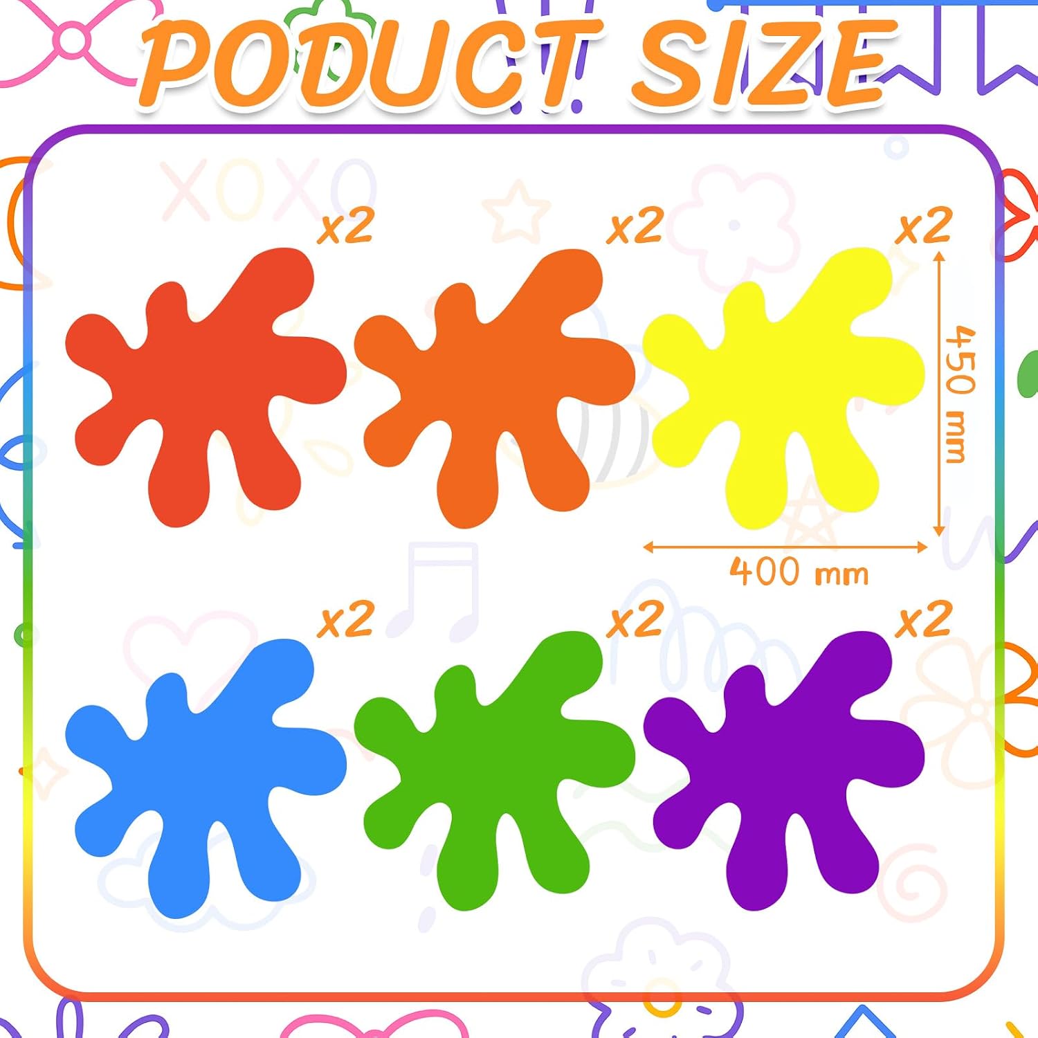 12 Sets Back to School Decoration 17.7x15.8 Inch Large Colorful Paint Splatter Card with Self-Adhesive Painting Splatters Cutouts for Art Paint Party Door Window Bulletin Board Blackboard Decorations