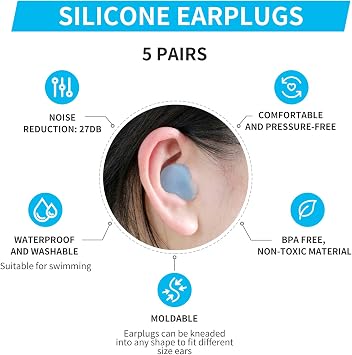 Foam Ear Plugs Yellow-Green 60 Pairs and Silicone Earplugs 5 Pairs by Lysian