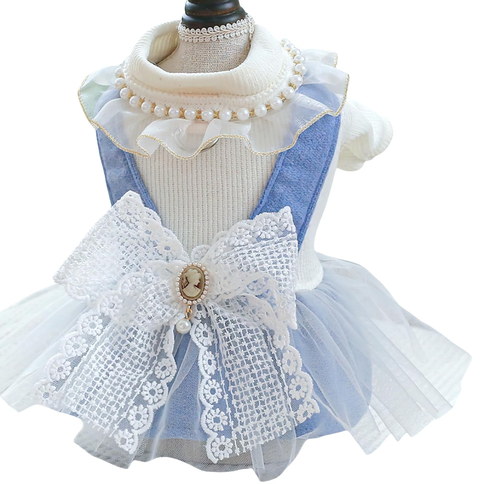 SeitenFB Dog Clothes, Dress, Autumn & Winter Kimono, Cute Skirt, Front Opening, Soft, Warm Dog Wear, Pearl, Bowknot, Hook-Attached, For Dogs and Cats, Stylish Pet petbaby Dog Clothes, Great for : Pet 