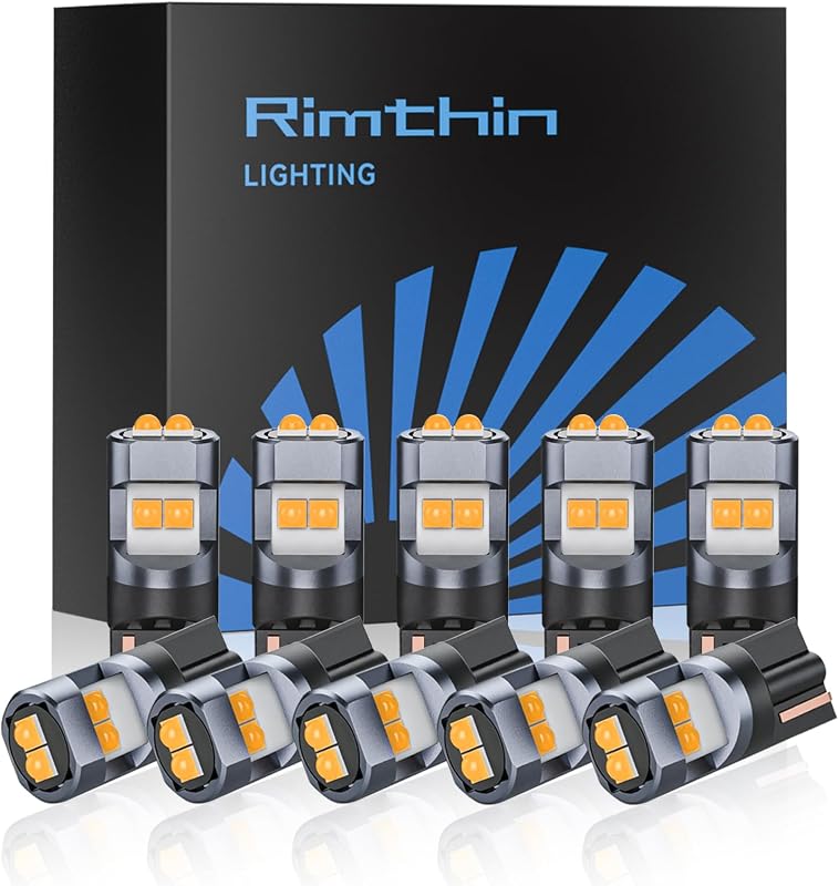 Lâmpadas LED 194/168/T10 rimthin para luz lateral, teto e mapa – Amarelo-âmbar, kit com 10