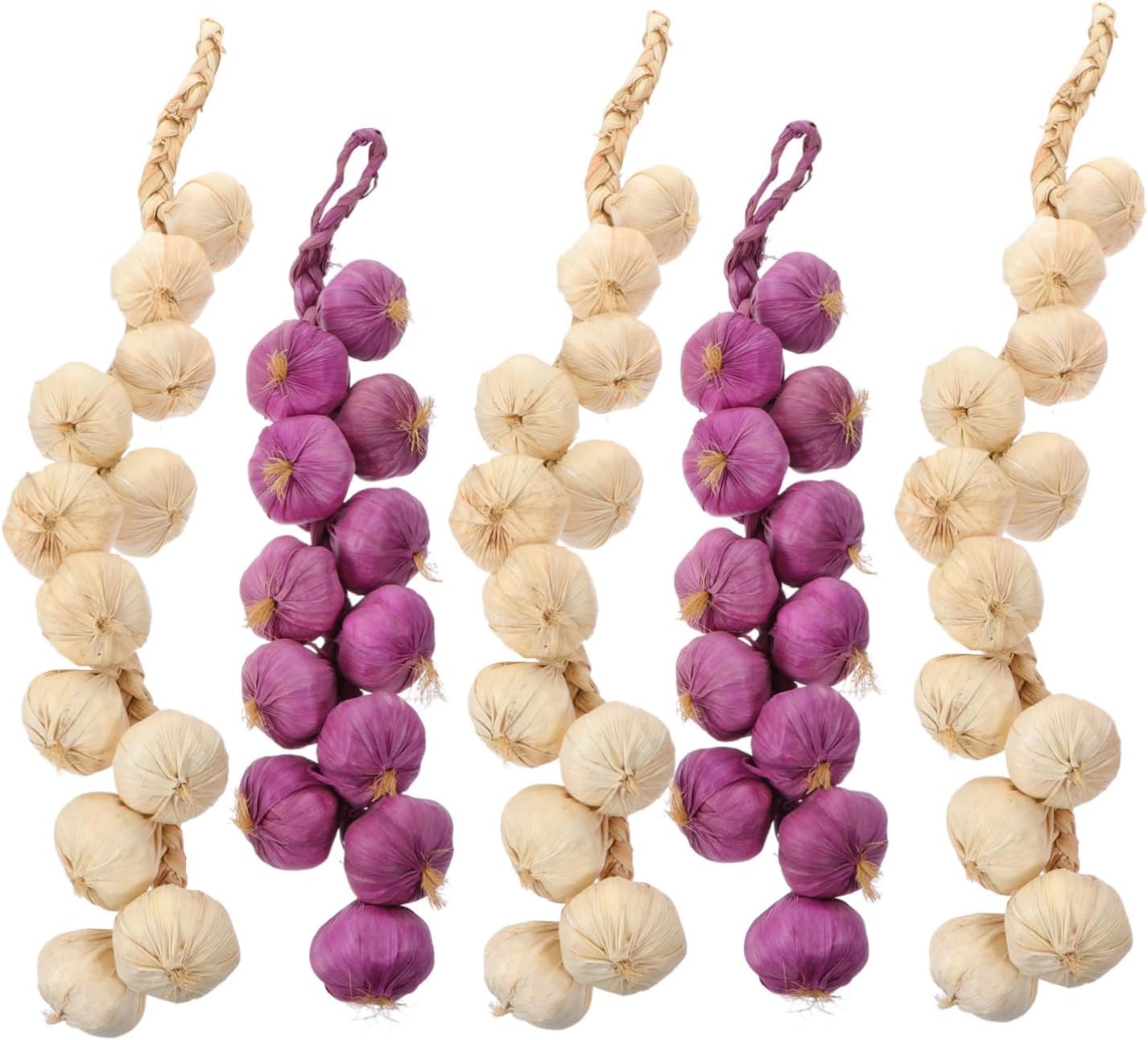 5pcs Lifelike Artificial Garlic Garland String Realistic Fake Garlic Decoration for Kitchen Home Garden Party Non-Fading Hanging Simulation Vegetable Display