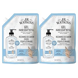 J.R. Watkins Gel Hand Soap Refill, Moisturizing Hand Wash, Formulated with Plant-Based Cleansers, Alcohol-Free, Cruelty-Free, Ocean Breeze, 34 Fl Oz, 2 Pack
