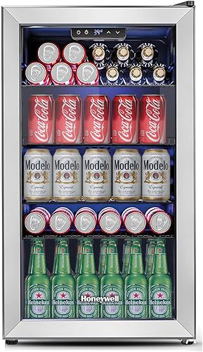 Honeywell Refrigerador y enfriador de bebidas, mini refrigerador para 116 latas con puerta de vidrio para refrescos, cerveza o vino para oficina