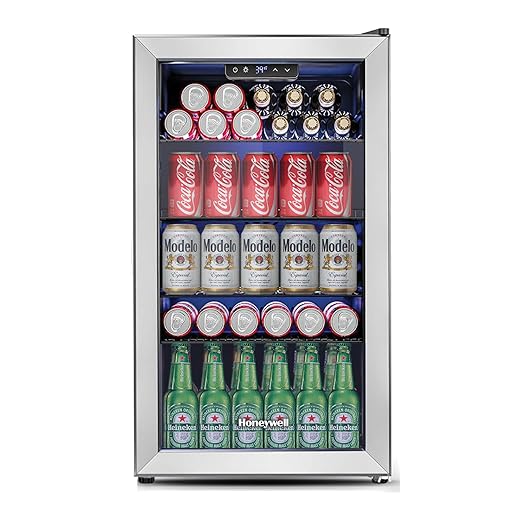 Honeywell Beverage Refrigerator and Cooler, 116 Can Mini Fridge with Glass Door for Soda Beer or Wine for Office or Bar with Adjustable Removable Shelving, Commercial Grade