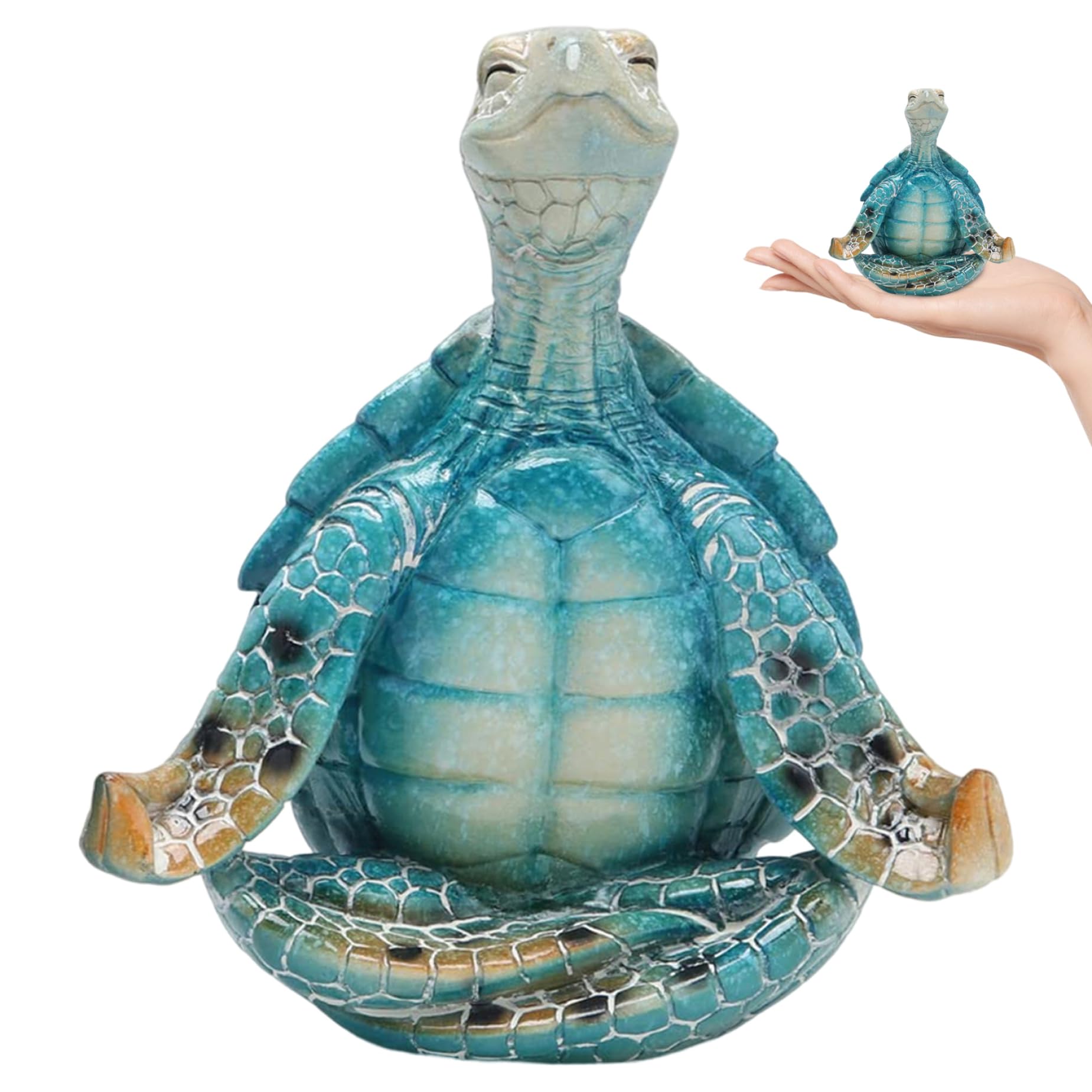 Syglawnd Turtle Figurines, Sea Turtle Figurine, 3.9x2x2.4 Inch Resin Meditating Yoga Figurine, Coastal Meditation Sitting Statue for Home Office Decorations for Daily Use