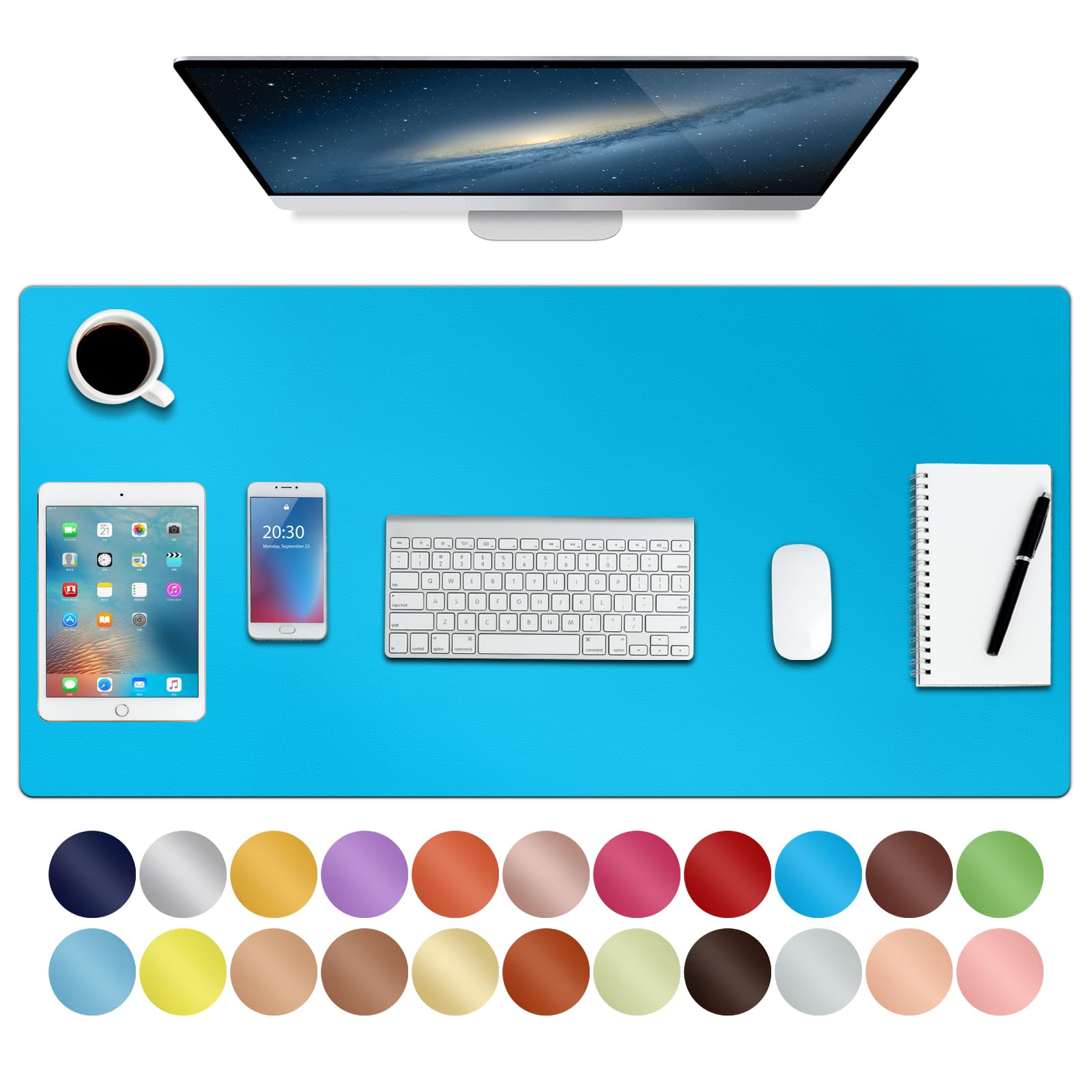 Boutilon Leather Desk Pad 35"x 17" Non-Slip Mouse Pad,Office Desk Mat,Waterprooft PU Leather Desk Blotter,Desk Pad Protector,Desk Writing Pad for Home Office Decor (L-Blue,35"x 17")